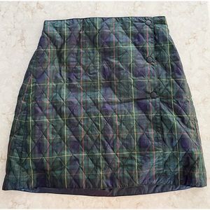 Uniqlo Womens Green and Navy Quilted Plaid Button Up Skirt Size Small